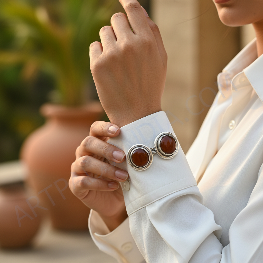 Silver carnelian cufflinks for men | formal jewelry gift
