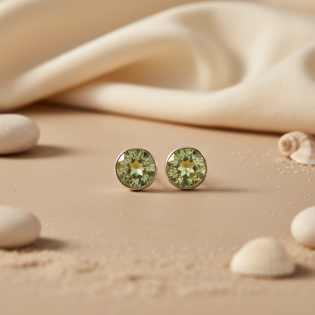 925 Silver Green Amethyst Stud Earrings for Women | Gift