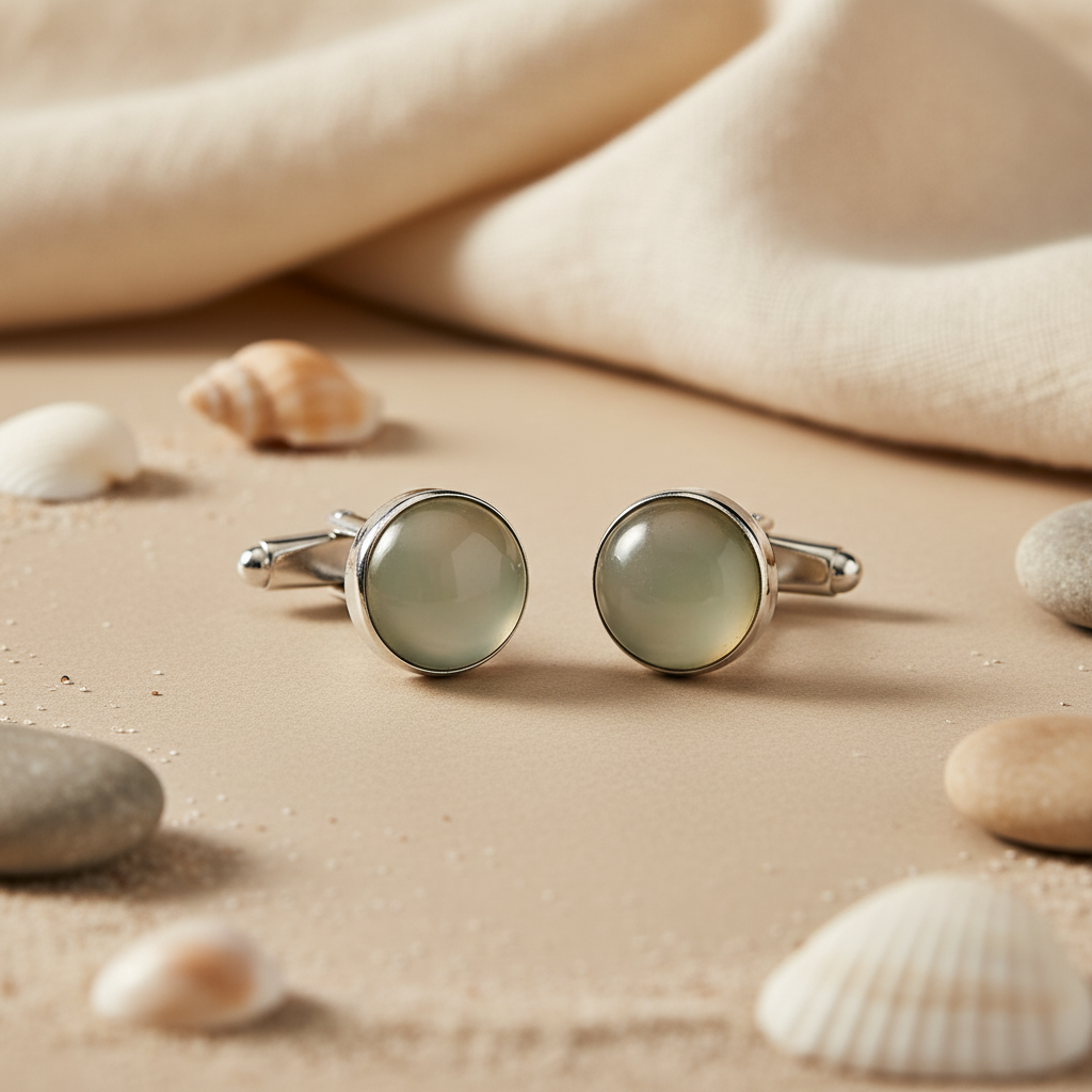 Silver Cufflinks with Gray Gemstone | Men's Wedding Gift