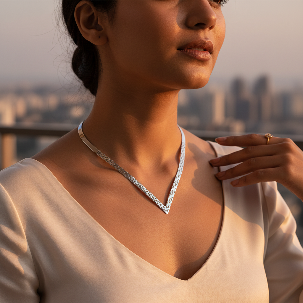Silver v shaped collar necklace for women | fashion jewelry