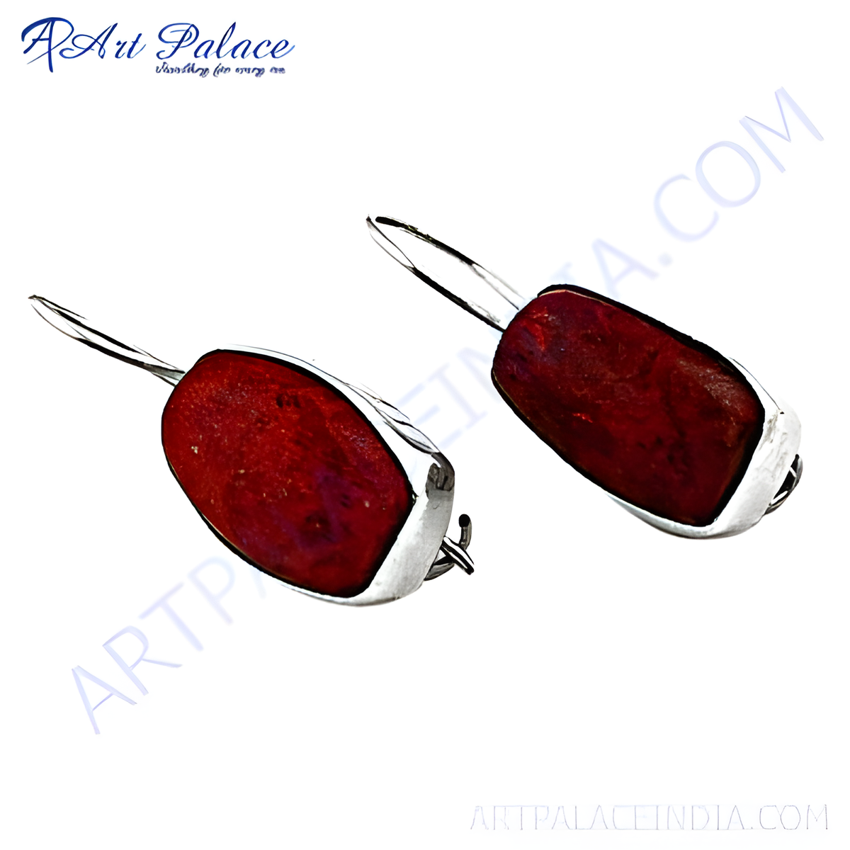 Silver drop earrings with a vibrant red stone for women, perfect everyday wear
