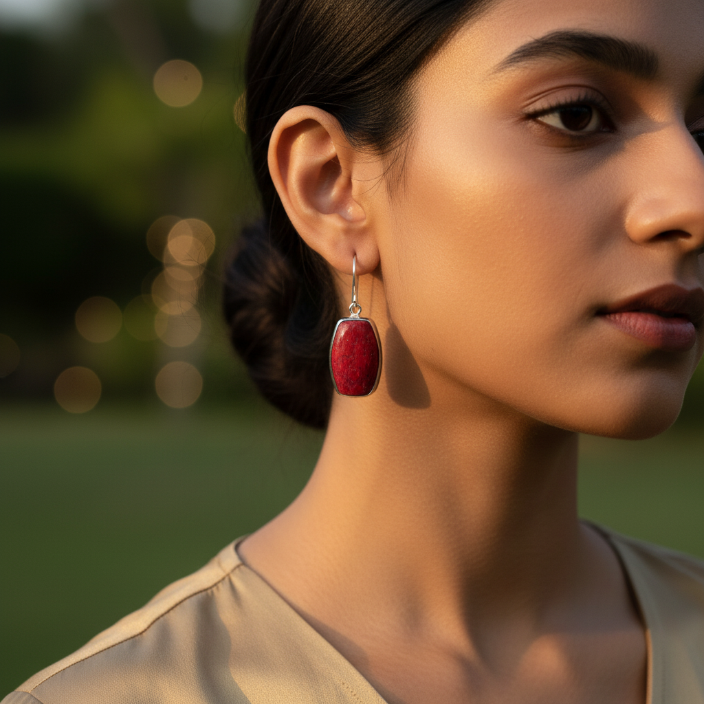 Silver red stone drop earrings | women's jewelry gift