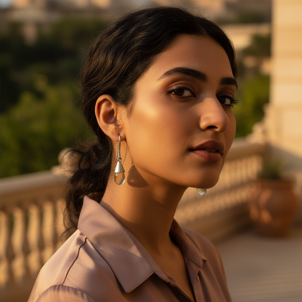 Silver Teardrop Earrings with Gemstone | Dangle Earrings for Women