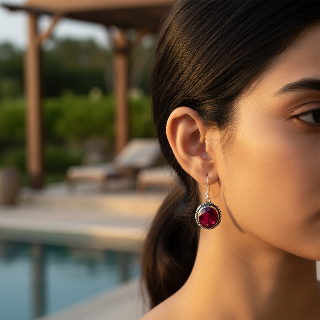 925 silver ruby earrings | women's gemstone dangle earrings