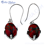Load image into Gallery viewer, Red jasper stone dangle earrings set in silver metal, perfect for women's daily wear jewelry.
