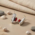 Load image into Gallery viewer, Silver Pearl &amp; Red Coral Earrings for Women | Statement Jewelry
