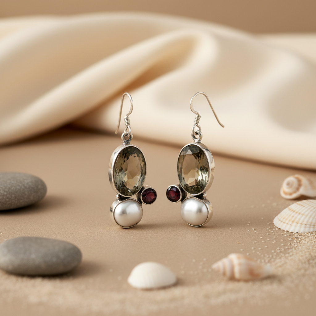 925 Silver Green Amethyst Earrings for Women | Daily Wear
