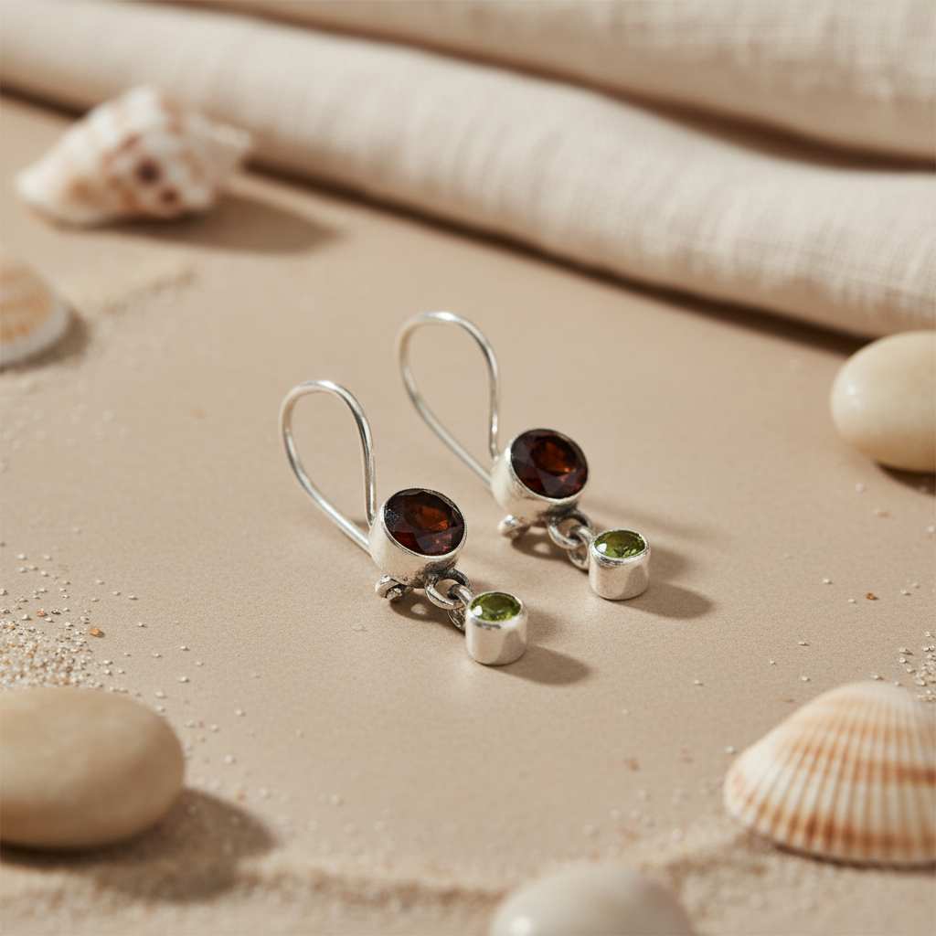 925 Silver Garnet & Peridot Drop Earrings for Women | Gift