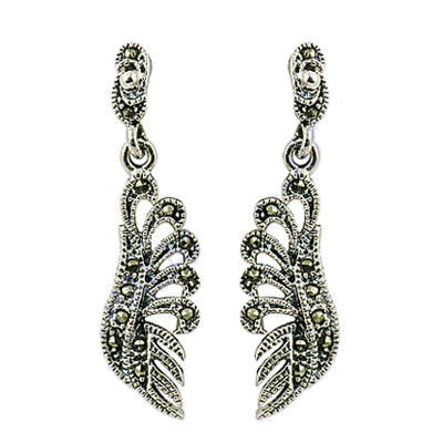 925 Silver Marcasite Leaf Earrings for Women | Dangle Jewelry