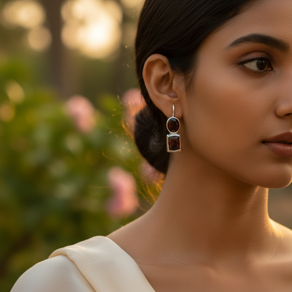 925 Silver Garnet Drop Earrings for Women | Gemstone Jewelry