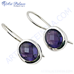 Load image into Gallery viewer, Sterling silver drop earrings featuring faceted purple amethyst gemstones, perfect for any occasion.

