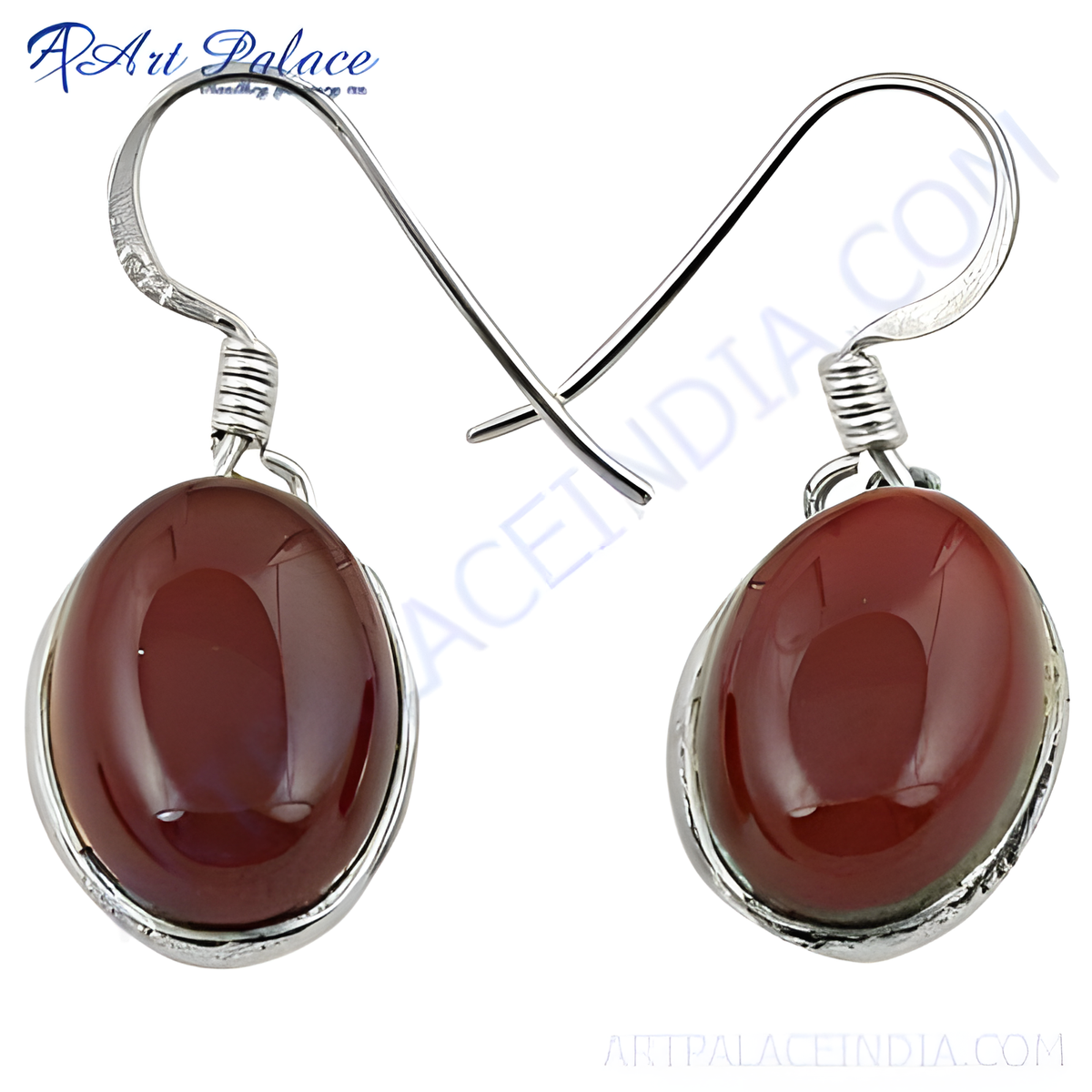 925 sterling silver drop earrings with oval shaped red carnelian gemstones