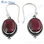 Load image into Gallery viewer, 925 sterling silver ruby gemstone dangle earrings in red color
