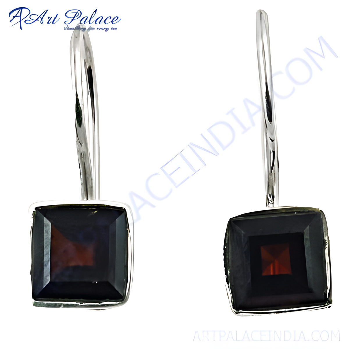 925 sterling silver drop earrings with square garnet gemstone