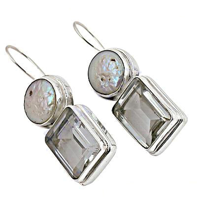 925 Silver Pearl & Quartz Earrings | Women's Elegant Jewelry