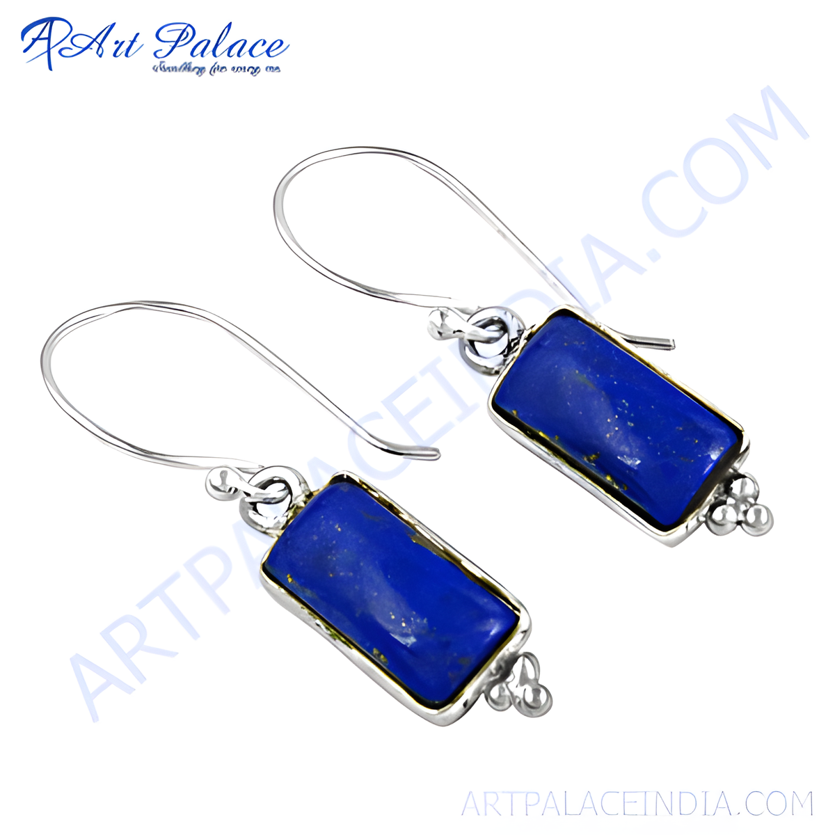 925 sterling silver drop earrings with rectangular lapis lazuli gemstones, featuring a deep blue color