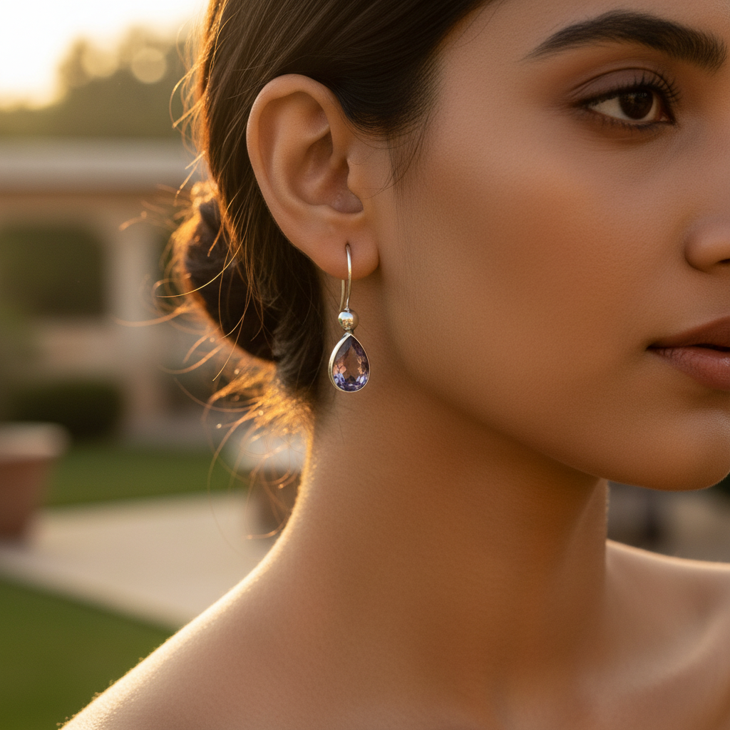 925 Silver Amethyst Teardrop Earrings for Women