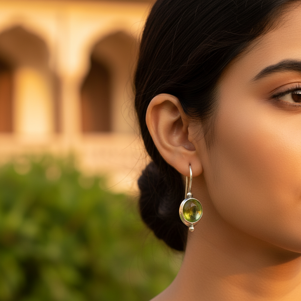 925 Silver Peridot Drop Earrings for Women | Green Gemstone Jewelry