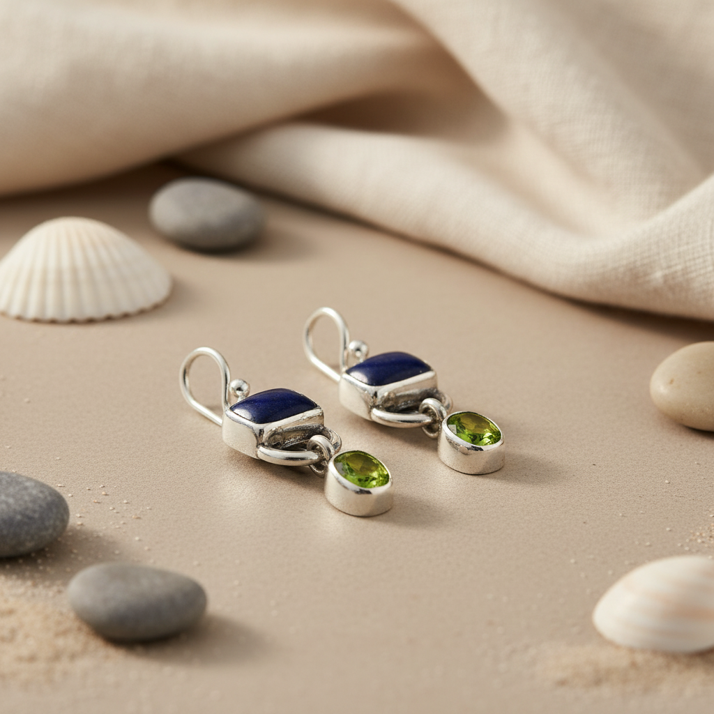 925 Silver Peridot & Lapis Earrings for Women | Dangle Earrings