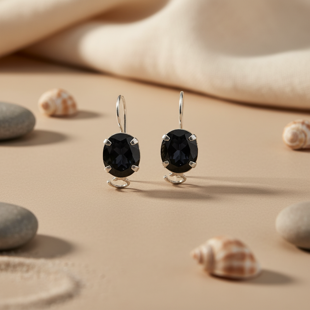 925 Silver Black Sapphire Earrings | Women's Dangle Jewelry