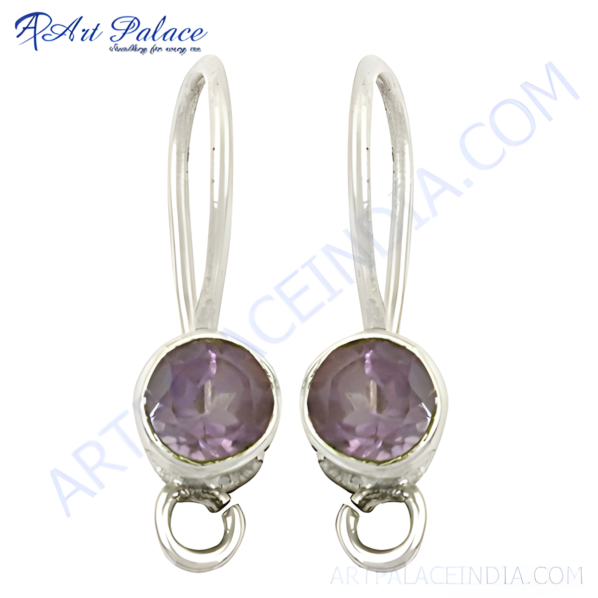 925 sterling silver drop earrings featuring round cut purple amethyst gemstones