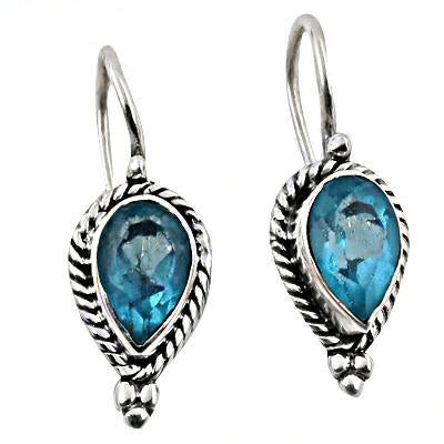 925 Silver Blue Topaz Teardrop Earrings for Women