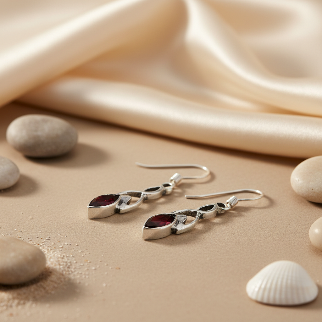 925 Silver Garnet Drop Earrings for Women | Daily Wear Jewelry