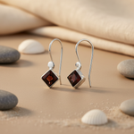 Load image into Gallery viewer, 925 Silver Garnet Square Drop Earrings for Women | Gift
