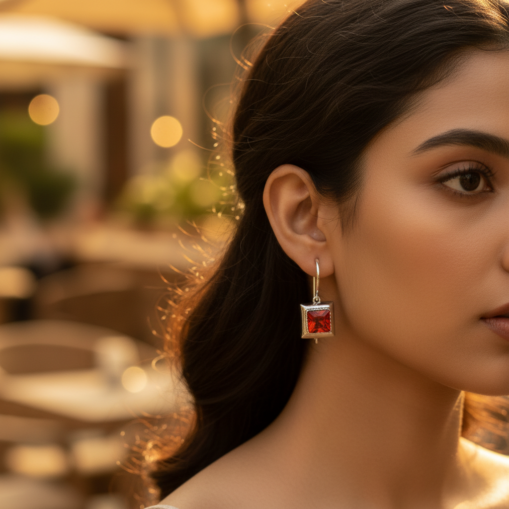 Silver Red Gemstone Earrings for Women | Daily Wear Jewelry