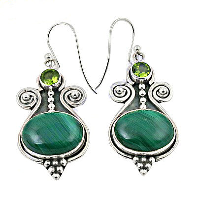 925 Silver Malachite & Peridot Earrings for Women | Dangle Jewelry