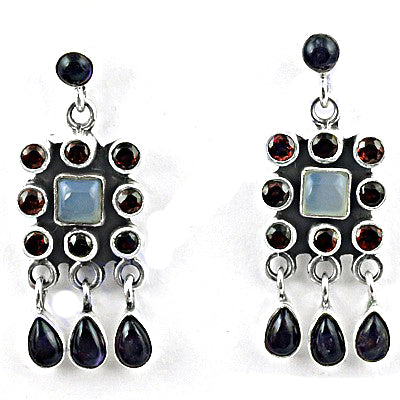925 Silver Garnet & Iolite Drop Earrings for Women | Gift