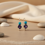 Load image into Gallery viewer, 925 Silver Turquoise &amp; Amethyst Drop Earrings for Women
