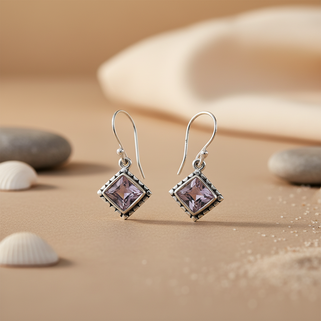925 Silver Amethyst Drop Earrings for Women | Gemstone Jewelry