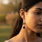 Load image into Gallery viewer, 925 Silver Citrine &amp; Onyx Drop Earrings | Gemstone Jewelry
