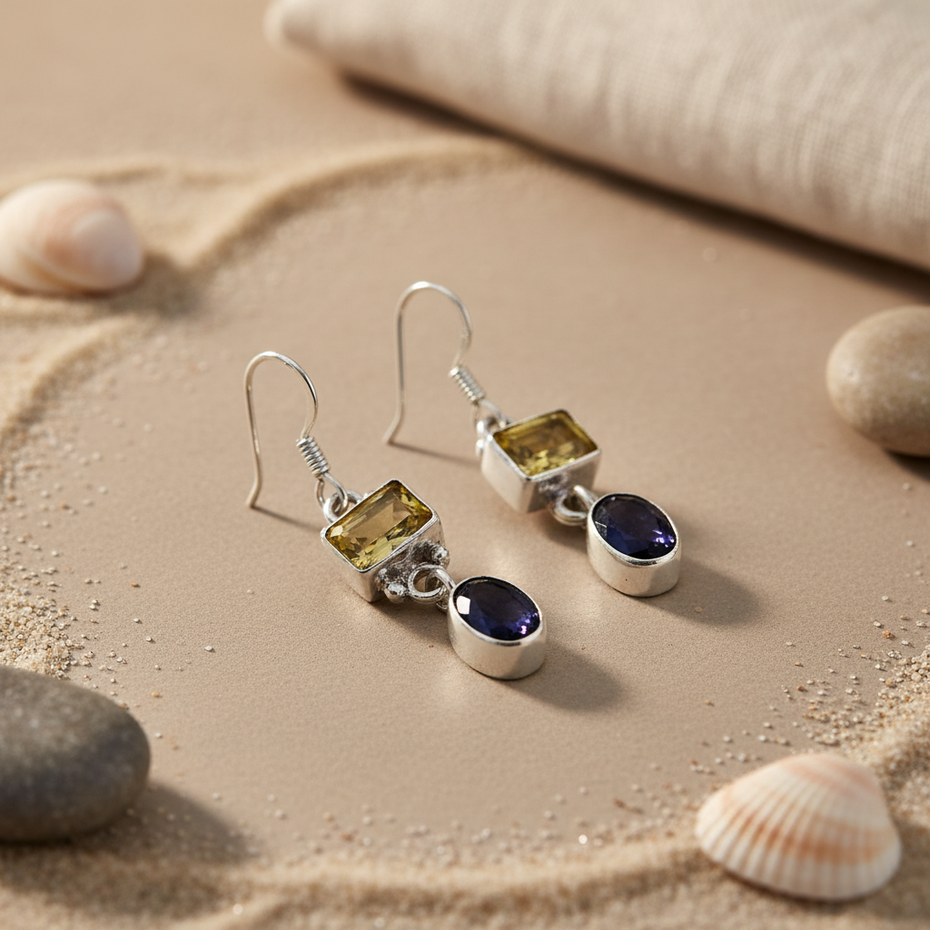 925 Silver Citrine & Onyx Drop Earrings | Gemstone Jewelry