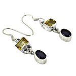 Load image into Gallery viewer, 925 Silver Citrine &amp; Onyx Drop Earrings | Gemstone Jewelry
