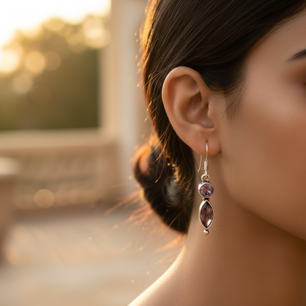925 Silver Amethyst Drop Earrings for Women | Gemstone Jewelry