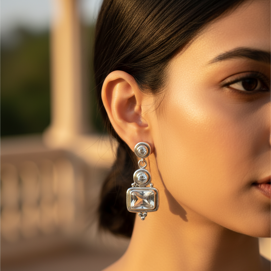 925 Silver Quartz Drop Earrings for Women | Gift Jewelry