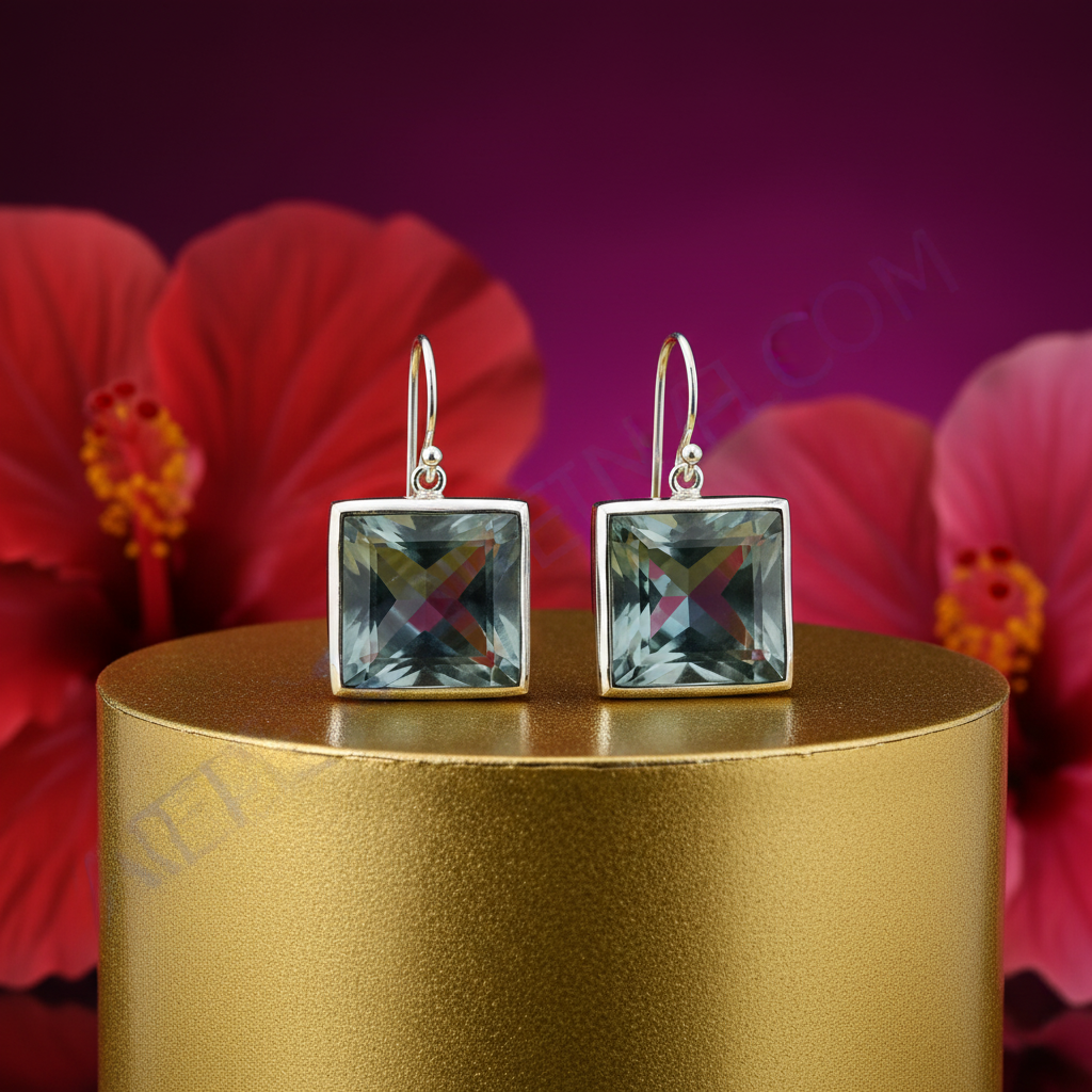 925 Silver Square Chalcedony Earrings for Women | Gift Jewelry
