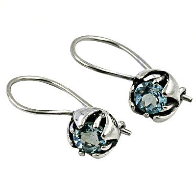925 Silver Blue Topaz Earrings | Flower Dangle Earrings for Women
