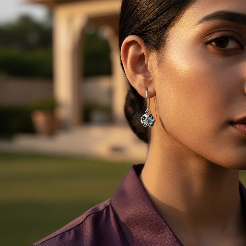 925 Silver Blue Topaz Earrings | Flower Dangle Earrings for Women