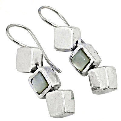 Silver Cube Drop Earrings with Mother of Pearl | Gift for Her