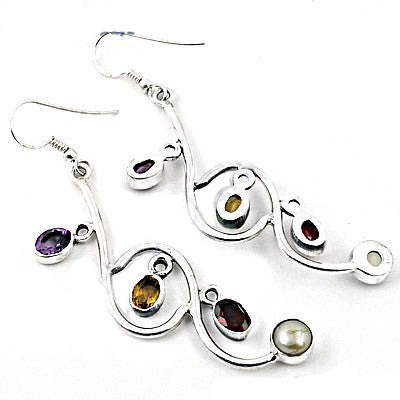 925 Silver Multi Gemstone Drop Earrings for Women | Gift
