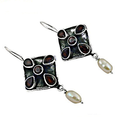 925 Silver Garnet & Pearl Earrings for Women | Dangle Jewelry