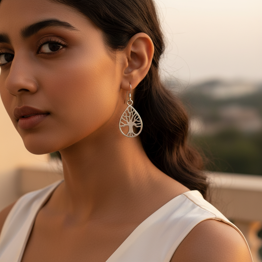 925 Silver Tree of Life Earrings | Teardrop Dangle Earrings