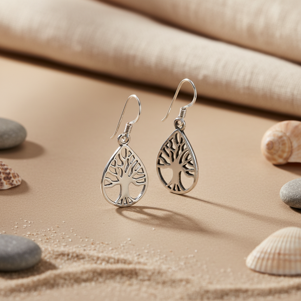 925 Silver Tree of Life Earrings | Teardrop Dangle Earrings