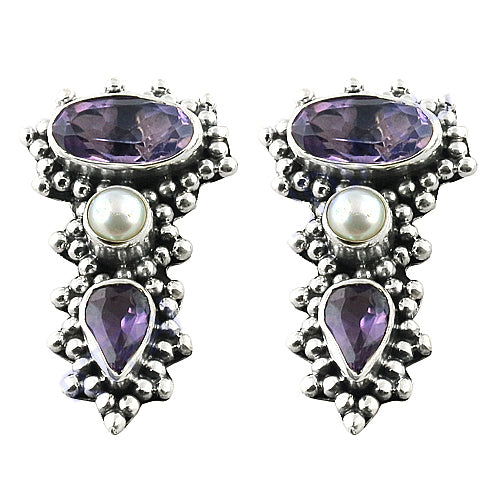 925 Silver Amethyst & Pearl Earrings for Women | Gift