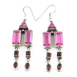 Load image into Gallery viewer, 925 Silver Pink &amp; Red Gemstone Dangle Earrings for Women
