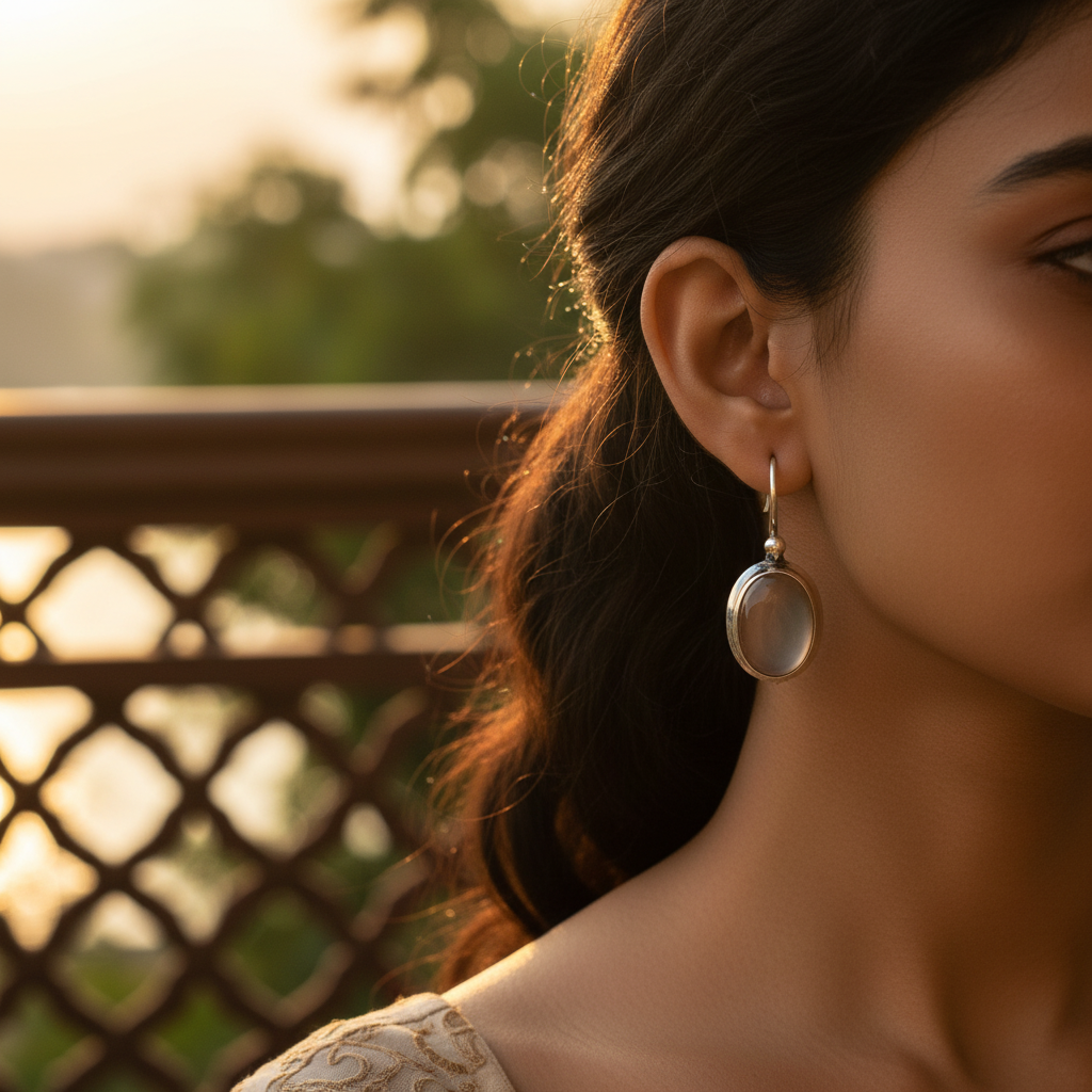 925 Silver Oval Stone Drop Earrings for Women | Gift