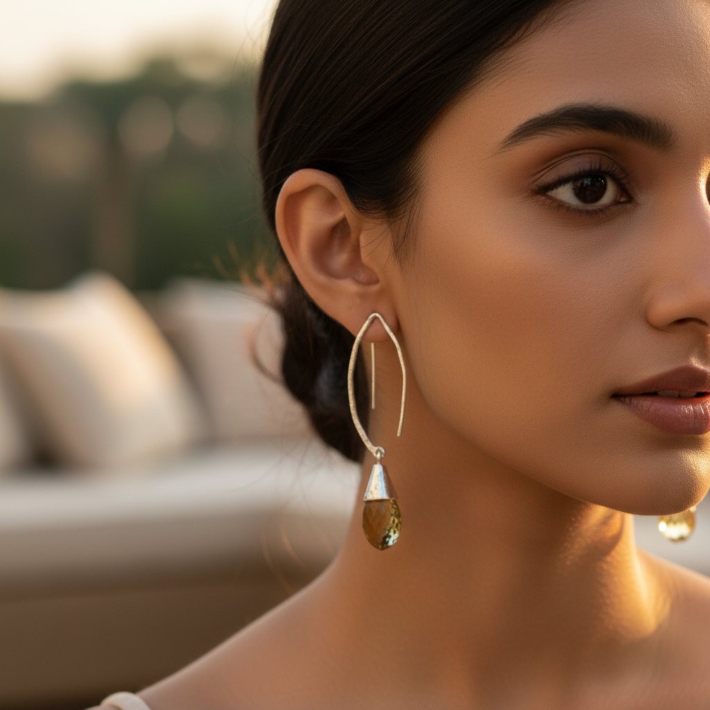 925 Silver Citrine Teardrop Earrings for Women | Gemstone Jewelry